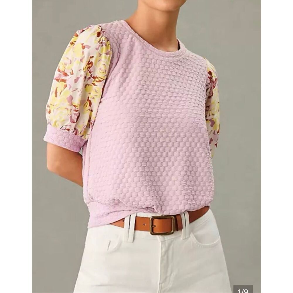 Porridge anthropologie lavender women's puff sleeve short sleeve blouse top size